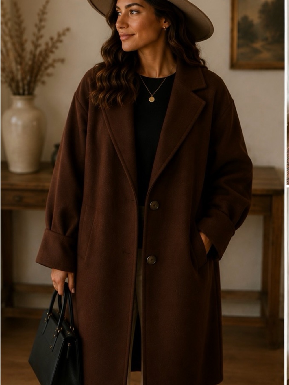 Massimo Dutti Wool Chocolate Brown Single-Breasted Trench Coat Size S